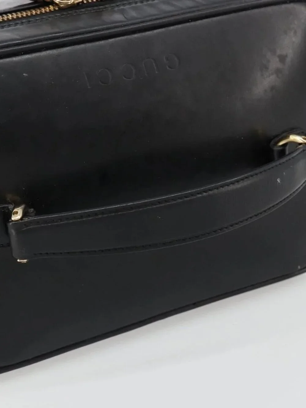 GUCCI Vanity Hand Bag Leather Black Gold 032 1956 0150 Auth ka4794